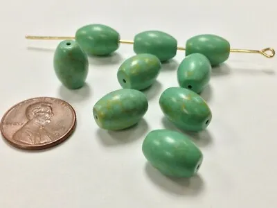 6 VINTAGE GENUINE HOWLITE GREEN TURQUOISE 14x10mm. SMOOTH OVAL BEADS 1855 • $2.99