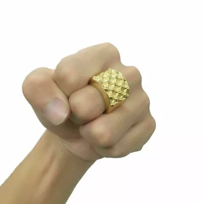 £23.99 • Buy Gold Plated Keepers Ring Heavy 18K Polished Unisex Five Row Stainless Steel 3D