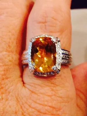 5.75 Ct Brazilian Citrine Cushion Cut In Platinum Over Sterling Silver Sz 8 • £252.04