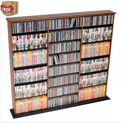 Wood Media Storage Cabinet CD DVD VHS Movie Organizer Wall Mount Shelf Cherry • $213.97