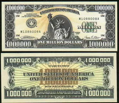 2002 Reissue IAM Million Dollar Bill Liberty Novelty Funny Money + FREE SLEEVE • $1.69