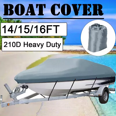 £26.99 • Buy 14-16FT Heavy Duty Boat Cover Waterproof Speedboat V-Hull Fish Ski Marine Gray