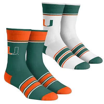 Youth Rock Em Socks Miami Hurricanes Multi-Stripe 2-Pack Team Crew Sock Set • $22.99