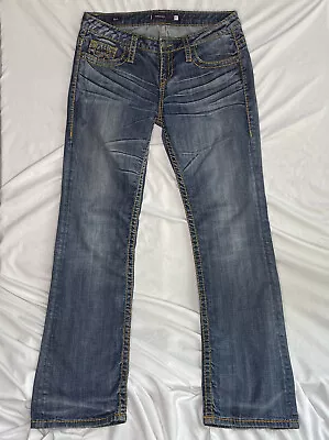 Vigoss Jeans Bootcut Thick Stitch Mid Rise Cotton Blend Juniors Size 11 • $8.99