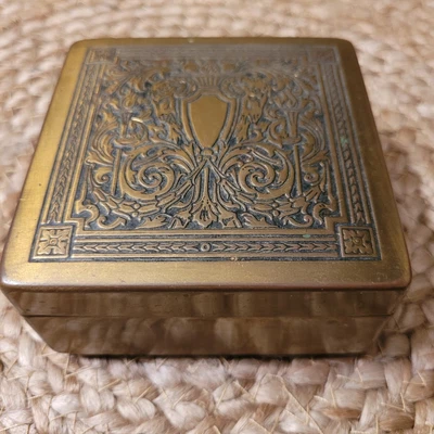 $18.99 • Buy Vtg Farber Brother's NYC No. 100 Metal Brass Hinged Trinket Box Carved Design