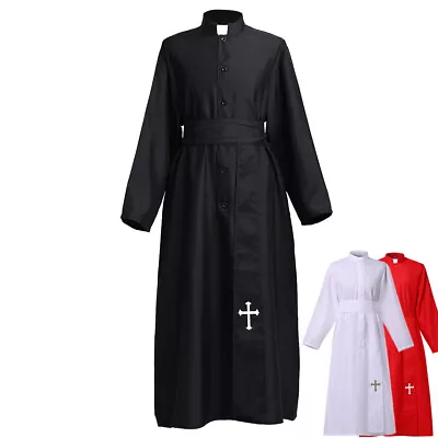 Holy Priest Costume For Adults Men's Cassock Robe With Cross Belt Halloween Robe • $30.99