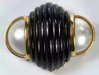 Trianon 14kt. Pendant Fluted Black Onyx Half Mabe Pearls • $2750