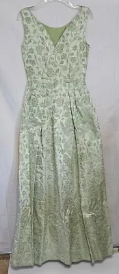 Vintage 50's 60's Green Floral Prom Bridesmaid Long Dress Homemade Size Small?) • $60