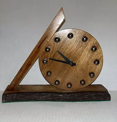 Vintage Hand Made Mantle Clock Live Edge Wood Modernist Design • $22