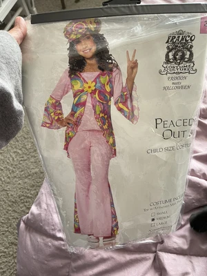$13.50 • Buy Peaced Peace Out Pink Halloween Costume Dress Up Cosplay 70s Kids Medium 8-10