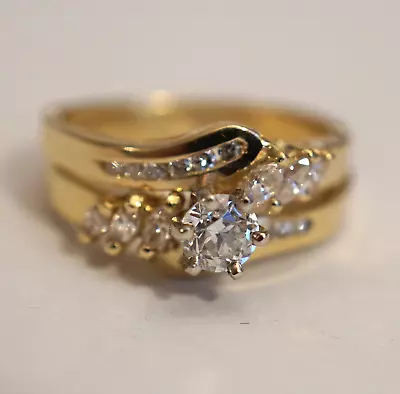 Delicate 14k Solid Gold .60ct VS-SI Round Marquise Diamond Wedding Set • $1400