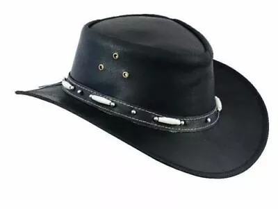 £20 • Buy Australian Aussie Style Leather Cowboy Hat Western Bush Black / Brown Beads Hat 