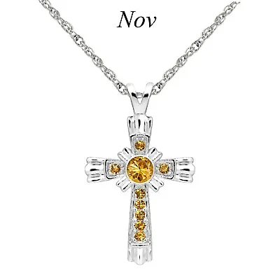 $13.99 • Buy Forever Silver Austrian Crystal Birthstone Cross Necklace 15 - 18  Adj Chain NOV
