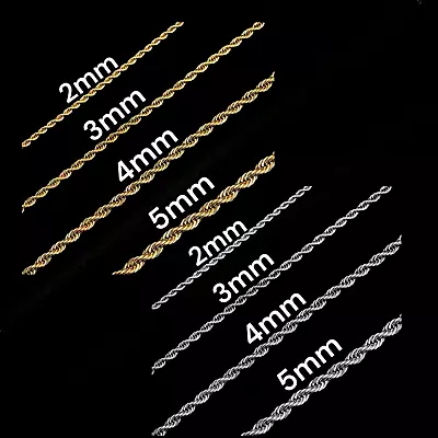 Stainless Steel Gold Plated Rope Chain 2345mm Unisex Hip Hop Jewelry 16-24  • $4.49