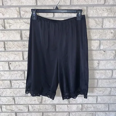 VTG Illusion Black Lightweight Nylon & Scalloped Lace Petti Pants Bloomers Sz L • $48