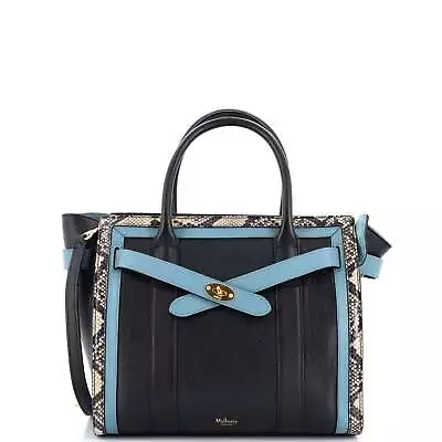 Mulberry Bayswater Zipped Tote Leather With Python Small Black Blue • $551.20