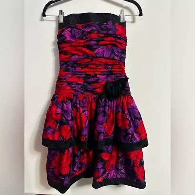 AJ Bari Vintage Strapless Layered Dress Silk Floral Print Multicolor Size 8 • $300