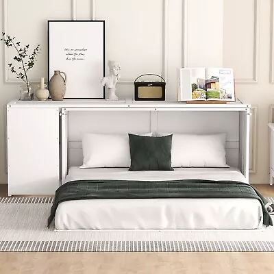 Queen Size Murphy Bed With Rotable Desk-（White） • $618