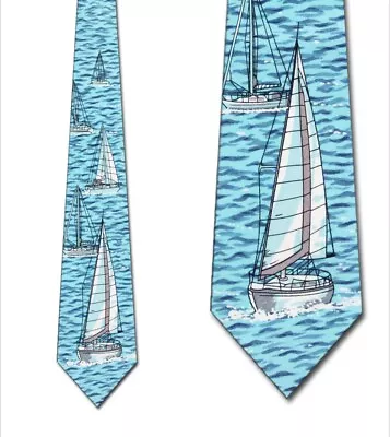 Sailboats Men's Neck Tie Blue Ocean Sea Boating Sailor Water Sports Blue Necktie • $12