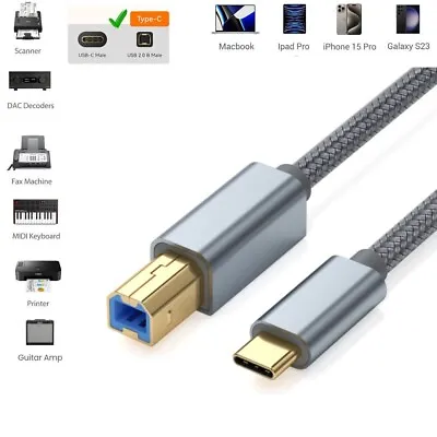 USB B To USB C Printer Cable Type C Cord For Digital Piano MIDI Controller 6FT • $8.58