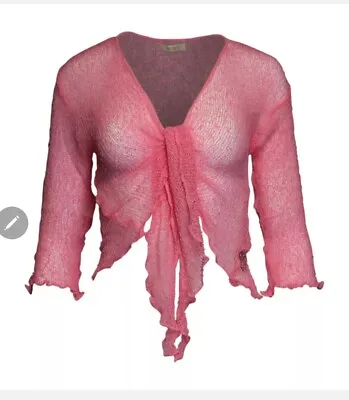 £8.99 • Buy Womens Ladies Bali One Size Tie Up Stretch  Net Shrug Cardigan Dusty Pink 64