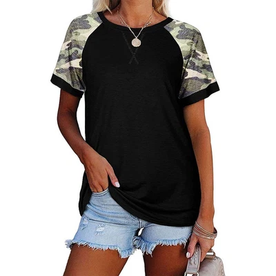 £3.69 • Buy Womens Short Sleeve Patchwork T-shirt Ladies Summer Casual Blouse Loose Tops Tee