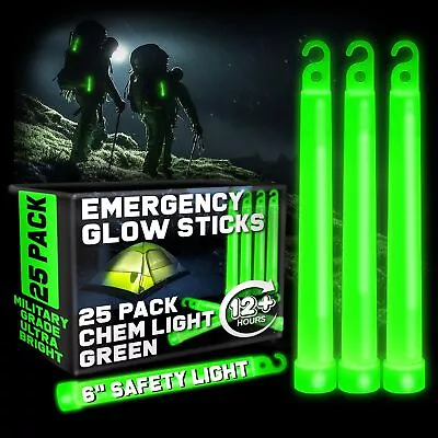 Military Grade Green Glow Sticks - 25 Pack - 12 Hour Bulk Tactical Light Sticks • $29.22