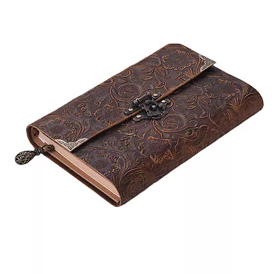 Handmade Embossed Pattern Soft Leather Journal Travel Notebook With Lock P6O0 • $28.49