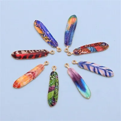 50Pc Gold Plated Enamel Alloy Pendants Feather Charm 38x9x2mm DIY Jewelry Making • $14.57