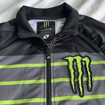 Monster Energy One Industries Supercross Black/Gray/Green Striped Jacket Size M • $32.99