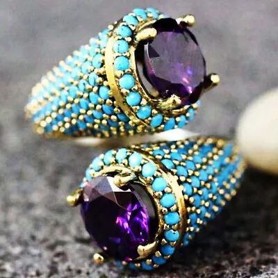 Turkish Handmade Turquoise Amethyst Ring Women Jewelry Wedding Bridal Size 6-12 • $2.96