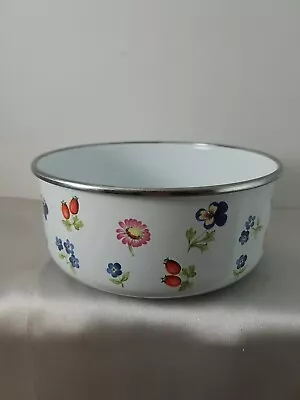 Villeroy & Boch Petite Fleur Enamel Metal Bowl White With Flowers Silver Rim • $8.10