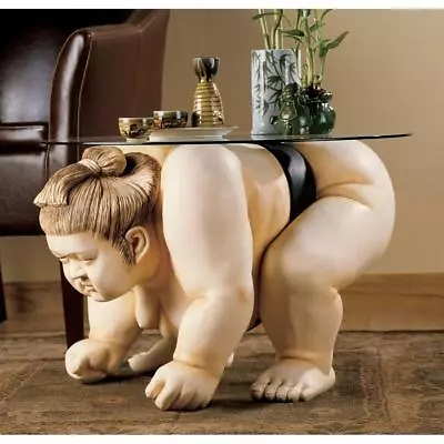 Design Toscano Basho The Sumo Wrestler Sculpture Glass-Topped Table • $655.50