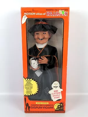 Vtg Telco Motion-ettes Halloween Animated Light Sound Witch Skull Broom Box 1990 • $49.99