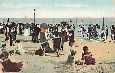 PABLO BEACH FLORIDA-PEOPLE & BICYCLES ON BATHING BEACH~1900s POSTCARD • $7.99