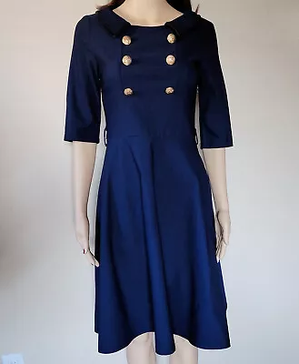 Miusol Vintage Style Navy Sailor Rockabily Swing Dress Size S • £20.90