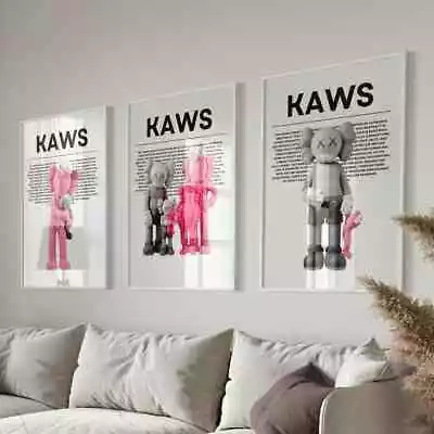 Hypebeast Kaws Posters Set Of 3 Black Grey Pink Wall Art Poster Prints • £11.99