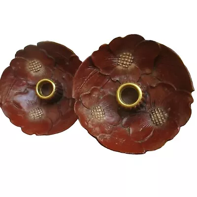 VINTAGE CANDLE HOLDERs SET OF 2 FLORAL BURWOOD TABLE SCONCES   Bxd • $26