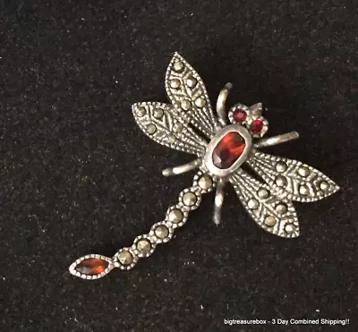 Vintage Brooch Pin MARKED 925 STERLING SILVER Dragonfly Marcasite Jewelry Lot Y • $4.25