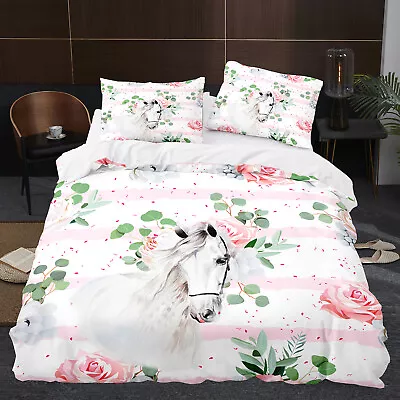 Animal Horse Garden Duvet Quilt Cover Single Double Bedding Set Comforter Cover • £9.59