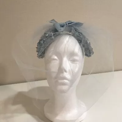 Vintage Union Made Ladies Hat Headband Half Hat With Netting Veil Blue Women’s • $19.20