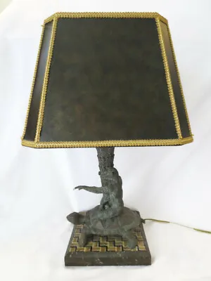 Maitland Smith Monkey Riding Turtle Tortoise Lamp Bronze Tone Tesselated Stone  • $1195