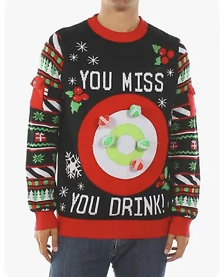 M Tipsy Elves Bullseye Game You Miss You Drink Ugly Christmas Sweater BALLS Men • $59.99