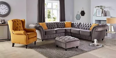 Chesterfield Rimini Corner Sofa Fabric New 5 Seater Luxury Modern Design • £1379