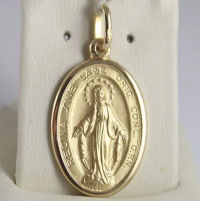 SOLID 18K YELLOW GOLD MIRACULOUS MEDAL VIRGIN MARY MADONNA 14x19mm MADE IN ITALY • $517.86