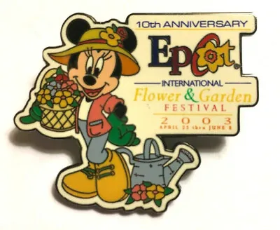 Disney Pin #21614-Minnie Mouse-10th Anniv.Epcot Flower & Garden Festival-2003 • $15.25