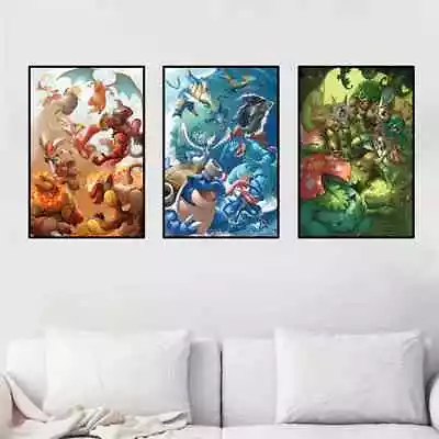 Set Of 3 Pokemon Starters (charizard Venusaur Blastoise) Canvas Print Posters • $19.99