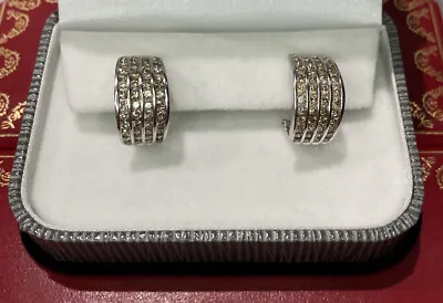 Zales 10k White Gold 1- 1 1/2 Ct Diamond Champagne Cognac Channel Omega Earrings • $497.50