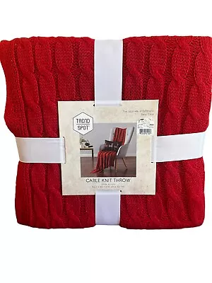 Cable Knit Throw 50” X 60” Red Machine Washable New • £13.30
