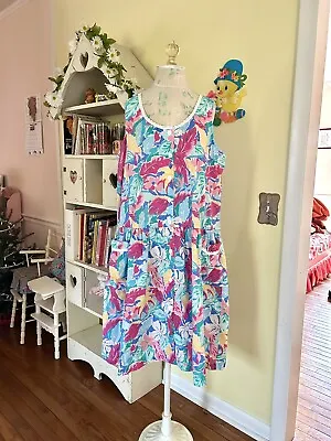 Vintage 90s Colorful Tropical Floral Dress L/XL • $47